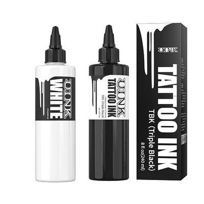 UINK 2-Bottle Tattoo Ink Set, 8 oz Triple Black and White Pigment Kit | 2 Bottles 8 oz (240ml) Large Bottle, Safe & Long-Lasting, Tattooing Lining, Shading, Blending, Body Art