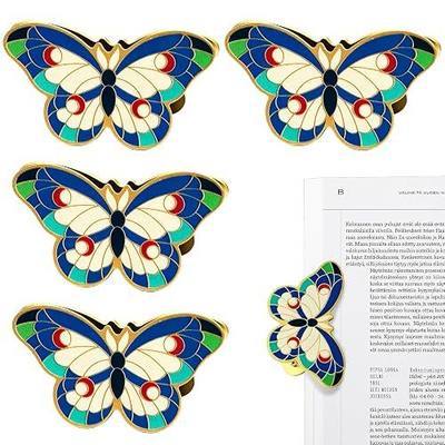 4 Pack Metal Butterfly Book Clips Paper Clips for Notebook Scrapbook | Metal decorative clamps, book page clip, binder clips for journals bill photos, office home supplies (Blue)