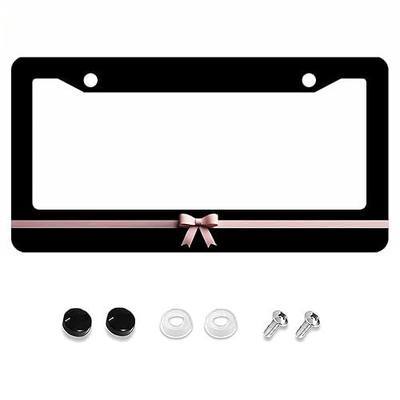 Black & Blush Ribbon Bow Aluminum License Plate Frame 6x12 Inch US Standard - Elegant Car Tag Holder with Mounting Screws for Cars Trucks SUVs