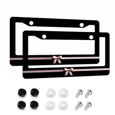 Black & Blush Ribbon Bow Aluminum License Plate Frame 2 Pack 6x12 Inch US Standard - Elegant Car Tag Holder with Mounting Screws for Cars Trucks SUVs