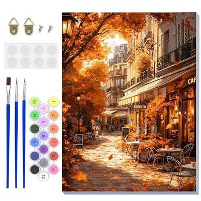 NAIMOER Fall Paint by Numbers Kits for Adults Beginner with Wooden Framed, Cafe Color by Numbers on Canvas Painting Kits for Adults, Easy Paint DIY Acrylic for Home Wall Decor 12X16Inch