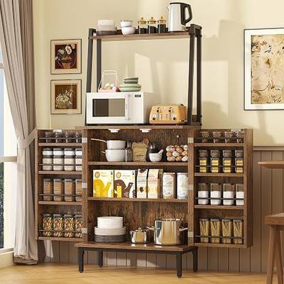 kepptory 51" Kitchen Baker's Rack with Storage, Microwave & Toaster Oven Stand, Freestanding Coffee Bar Station with Wine Glass Holder & Side Storage Shelves, Brown
