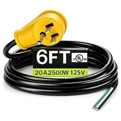 12AWG 6 FT Heavy Duty Replacement Power Cord,NEMA 5-15P to Roj 3 Wire | Low Profile Flat Plug,20A 2500W Pigtail Open End Stripped Cable for Refrigerator,Air Conditioner,Saw,UL Listed
