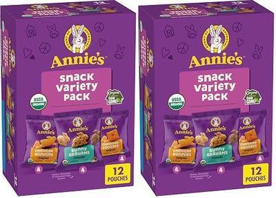 Annie's Organic Variety Pack, Cheddar Bunnies, Bunny Grahams and Cheddar Squares, 12 Pouches, 11 oz (Pack of 2)