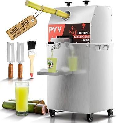 PYY Commercial Sugar Cane Juicer Machine - Electric 3-Roller Sugarcane Juice Press Stainless Steel Extractor, Sugarcane Machine with Cleaning Brush, 2 Peelers,Straws and Cups, 800W 110V 31Inch