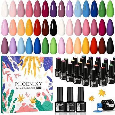 phoenixy 24 PCS Gel Nail Polish Set, 21 Colors with Base Coats & Top Coat | Nail Polish Set Green Blue Red Pink Yellow Gifts for Women