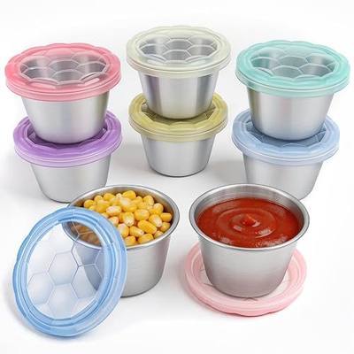 8x2.4 Oz Salad Dressing Containers with See-Through Lids, Leakproof Salad Dressing Container To Go, Reusable Condiment Cups, Stainless Steel Sauce Cups for Lunch Box, Picnics, Meal Prep
