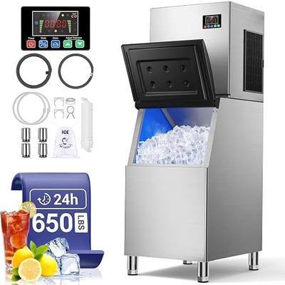 650Lbs/24H Commercial Ice Maker Machine,Industrial Stainless Steel Ice Machine with 450Lbs Storage,ETL Approval,132 Ice Cubes in 8-15min,Self-Cleaning Air Cooled Ice Machine for Bar Business Cafe