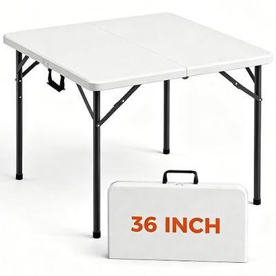 36 Inch Folding Card Table, Heavy Duty Square Folding Game Table with Carrying Handle, Fold-in-Half Portable Utility Table, No Assembly, Indoor Outdoor for Party, Camping, RV Travel