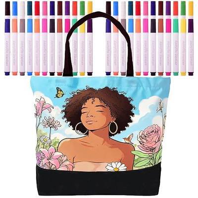 BIDDFA Color Your Own Tote Bag,DIY Painting Kit with 48 Acrylic Markers for Adults | Dual-use Colour Makeup Bag & Art Bag, Fun DIY Craft Set for Women,Portable Design, 17.7 x 14.9 x 4.7 Inches
