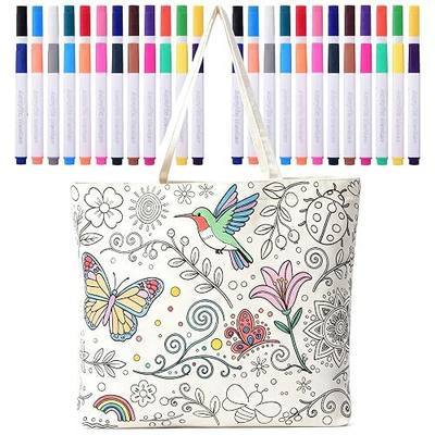 BIDDFA Color Your Own Tote Bag,DIY Painting Kit with 48 Acrylic Markers for Adults | Dual-use Colour Makeup Bag & Art Bag, Fun DIY Craft Set for Women,Portable Design, 17.6 x 14.8 x 4.6 Inches