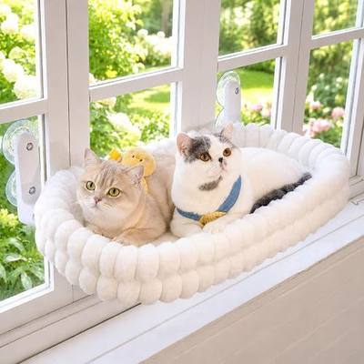 CHEERPALS Cat Window Perch for Indoor Cats Hammock for Window with Reversible Cushion, Foldable Cat Window Bed for Large Cats and Kittens, Cloud Series(White,Large)