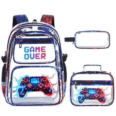 DIGOBAY 3PCS Clear Backpack for Boys, Cool Boys Clear Backpack with Lunch Bag & Pencil Case, Heavy Duty Transparent School Bags for Boy, Teen Bookbag for Elementary Middle School