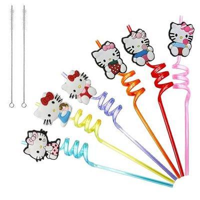 30pcs Kitty Straws Kitty Party Supplies Favors With 2pcs Cleaning Brush Plastic Reusable Straws Birthday Party Supplies For Boys Girls