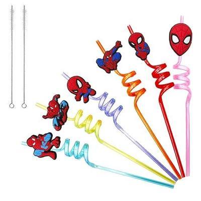 30pcs Spider Straws Spider Party Supplies Favors With 2pcs Cleaning Brush Plastic Reusable Straws Birthday Party Supplies For Boys Girls