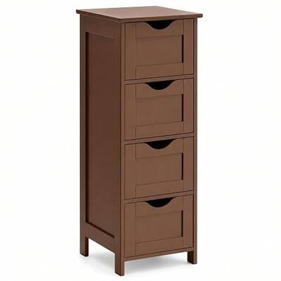 VINGLI 4-Drawer Bathroom Storage Cabinet, Slim Freestanding Floor Cabinet Organizer, 11.8" W x 11.8" D x 32.1" H, Narrow Linen Cabinet for Toiletries, Towels, Toilet Paper, Walnut Brown