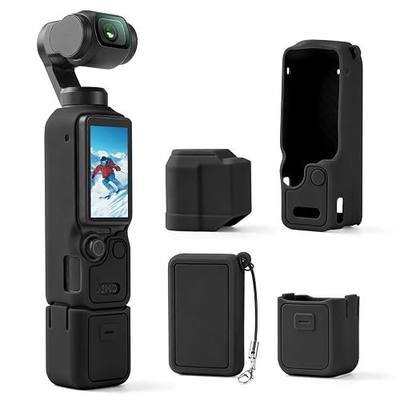 Silicone Protective Case for DJI Osmo Pocket 4, 4-in-1 Modular Cover Set with Lens & Screen Tempered Glass, Soft Anti-Scratch Material, Includes Anti-Loss Wrist Strap – Accessories (Black)