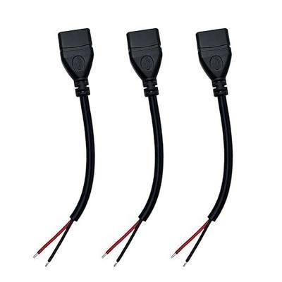 3 PCS 18 AWG USB 2.0 Female 2-Pin Open-End Pigtail Cable, 1FT USB 2.0 Type-A 18 AWG 2-Core Power Pigtail Cable, 5V 5A Power Cable for USB Type-A Port DIY Projects