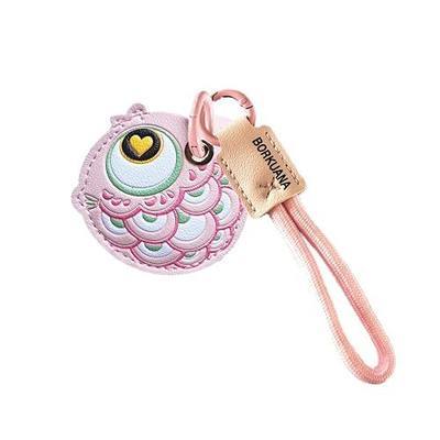 Leather Keychain Holder Case Compatible with AirTag,Cute Protective Cover with Keyring,Anti-Scratch Finder GPS Tracker Case for Wallet Keys,Bag,Pets(Fish Pink A)