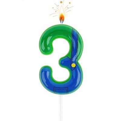 Retro Game Theme Number Birthday Candles 3, Green Blue Cartoon Digital Cake Candles, Video Game Style Cake Decorations for Celebrations