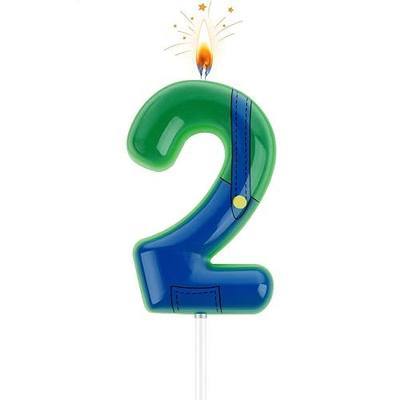 Retro Game Theme Number Birthday Candles 2, Green Blue Cartoon Digital Cake Candles, Video Game Style Cake Decorations for Celebrations