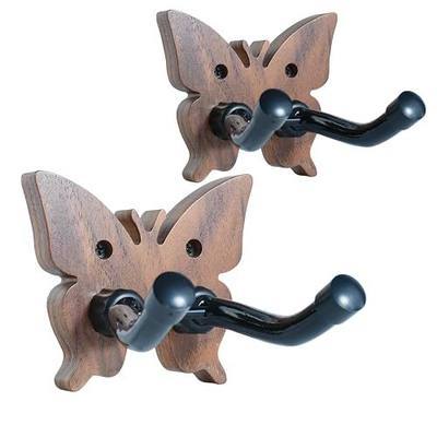 Guitar Hanger Wall Mount 2 Pack, Butterfly Walnut Wood Wall Guitar Hanger, Sturdy Guitar Hook for Acoustic, Electric Guitars, Banjo, Bass, Violins, Gift for Guitar Player.