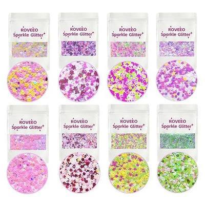 Flower Shapes Chunky Glitter, Set of 8 * 0.71Oz/20g, Glitter for Crafts,UV Epoxy Resin,Chunky Glitter for Nail,Hair,Tumblers,Slime,Bulk Glitter for DIY Art,Flake Sparkle for Resin,Crafts Sequins