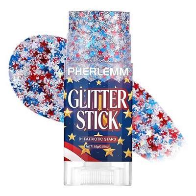 Patriotic Star Body Glitter Stick Hair Accessories for Women, 250 Anniversary USA Merchandise Rave Outfits for Women, Body Glitter 4th of July Decorations for Red White and Blue Decorations
