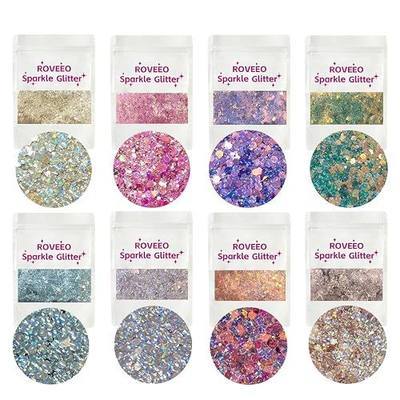 Holographic Chunky Glitter, Set of 8 * 0.71Oz/20g, Super Sparkle Glitter for Crafts,Snowglobe Tumblers,UV Expoy Resin,Festival Decoration,Nail,Slime