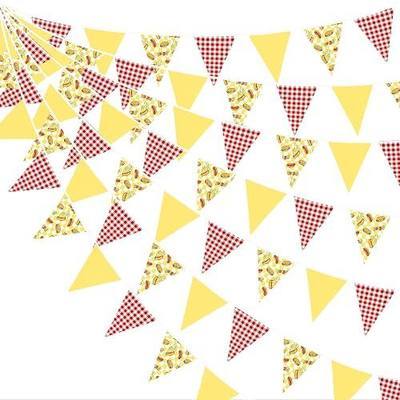 32Ft Hot Dog Party Decorations Red Plaid Yellow Weiner Dog Triangle Flag Fabric Banner Pennant Garland Streamer for A Weenie Bit Older Birthday Hotdog Picnic Food Snacks BBQ Party Decor Supplies