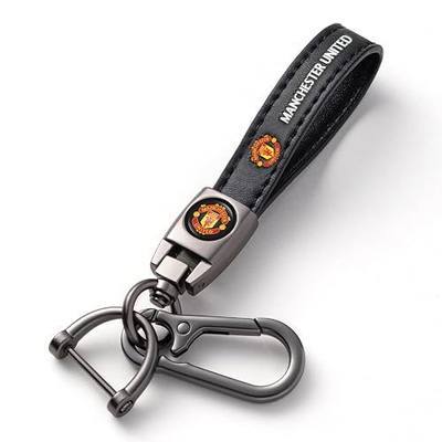 Genuine Leather Car Keychain for Manchester United UEFA UCL Fans Key Chain for Men and Women Family Present Key Ring Accessories