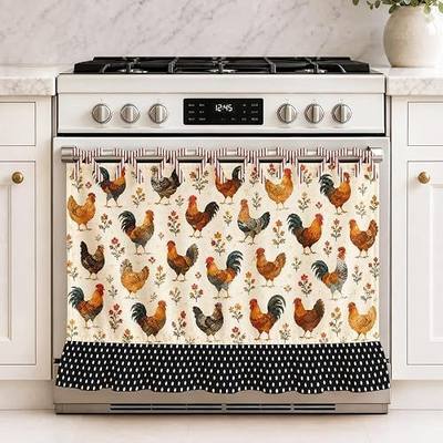 Farmhouse Rooster Oven Skirt Curtain for Farmhouse Kitchen Decor Rustic Country Chicken Floral Farmhouse Tie Top Oven Curtain for Door Decorative Stove Door Cover for Dishwashers Washing Machine