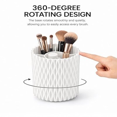 360° Rotating Makeup Brush Holder Organizer, White | 5 Slots, For Vanity & Desk
