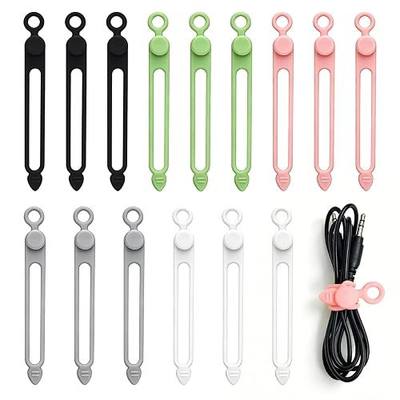 15Pcs Silicone Cable Straps Cord Organizer Silicone Cable Ties | Reusable Cord Organizer for Bundling Earphone For Reusable Cable Ties Wire Organizer in Home,Office,Kitchen,School(5 Colors)