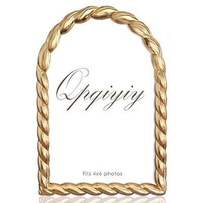Arched 4x6 Gold Metal Picture Frame with Rope Design, Real Glass | Wall/Tabletop Vertical Display, Fits Standard 4x6 Photos, Original Box