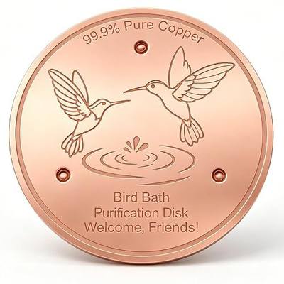 Premium Bird Bath Copper Disk, 99.9% Pure Copper 0.6mm Thick, Triple-Point Support, Natural Water Cleaner for All-Season Use, Universal Fit for Outdoor Bird Baths, Bowls and Fountains (1 Pack)