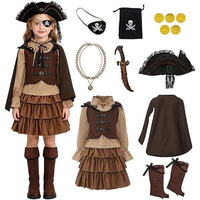 11 Pcs Viking Pirate Costume Girls Renaissance Medieval Costume for Kids