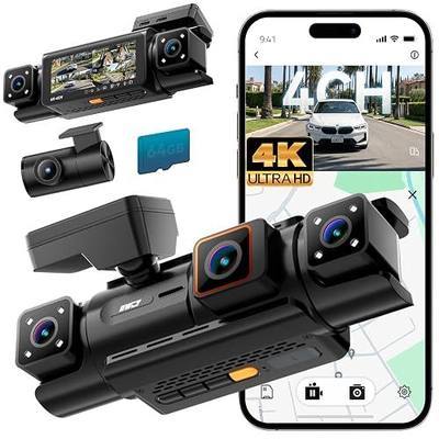 IIWEY N7 PRO 4K STARVIS 4-Channel Dash Cam with 360° Surround View | Front, Rear & Dual Inside Cams, WiFi 6, GPS, 8-IR Night Vision, 2160P Recording, 3.18" IPS ,24/7 Parking Mode, Free 64GB Card