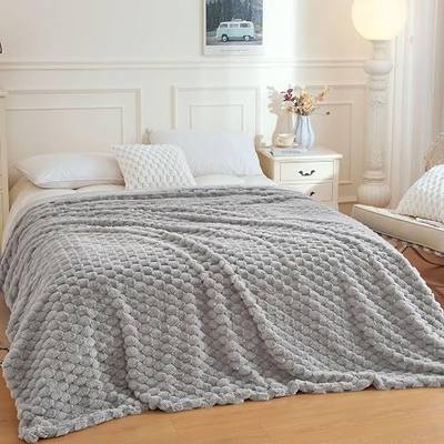XeGe Luxury Bubble Fluffy Faux Rabbit Fur Bed Blanket Queen, Light Grey | 90"x90", Double-Sided, Hypoallergenic, No-Shed, Washable, Plush Shaggy Blanket for Bed Couch Sofa Snuggling Lounging Napping