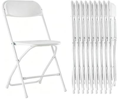 HealSmart Set of 10 Plastic Folding Chairs, Portable Stackable Seats with Reinforced Metal Frame, 330 Lbs Load Capacity, Multipurpose Furniture for Wedding Party Picnic Office Indoor Use, White