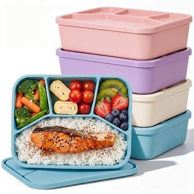 Ziliny 4 Pcs Silicone Bento Box Reusable Lunch Container Smooth Leak Proof Lunch Box Rectangle Bento Boxes for Adult Work Travel Food Meal Compartment Storage (Soft Pastels)