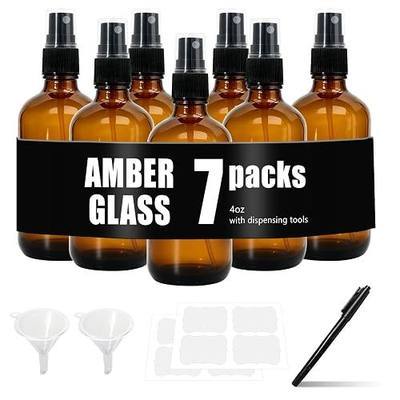 Cocurb 7 Pack 4oz Amber Glass Spray Bottles for Essential Oils | Small Glass Fine Mist Spray Bottles for DIY Cleaning Solutions, Skincare & Plants with Labels & Funnels
