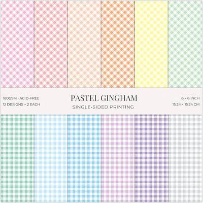 24 Sheets Pastel Gingham Scrapbook Paper Pad, 6x6 inch Heavyweight 160GSM Single-Sided Cardstock, Smooth Matte Buffalo Plaid Patterned Paper for Card Making Photo Album DIY Crafts