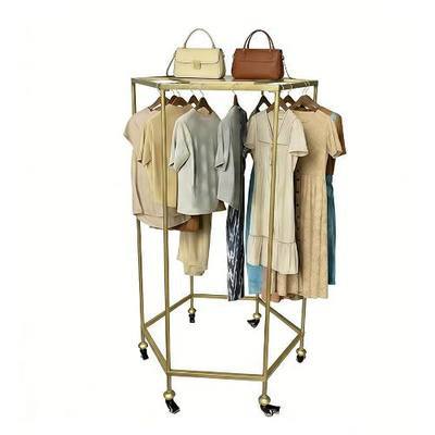 27.5-Inch Rolling Round Clothes Rack With Wheels,(Gold) | 45"x45" Footprint,330lbs Load Heavy Duty Metal Clothing Rack With Top Shelf,Freestanding Display Rack For Retail & Home