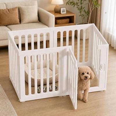 VNE Dog Playpen Indoor Portable Puppy Playpen with Door Easy Setup 6 Panels | Modern Style, Expandable, DIY, Tool-Free Installation