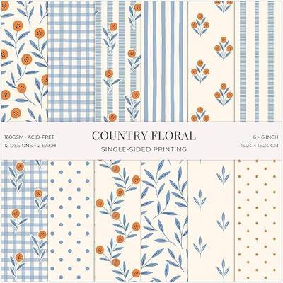 24 Sheets Vintage Country Floral Scrapbook Paper Pad, 6x6 inch Heavyweight 160GSM Single-Sided Cardstock, French Cottage Patterned Paper for Journal, Card Making, DIY Crafts, Photo Album
