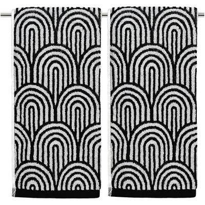 Jacquotha Black Hand Towels for Bathroom, Soft Cotton for Drying Hands | 2-Piece Decorative Towels for Kitchen Decor, Aesthetic Arched, 13"x29"