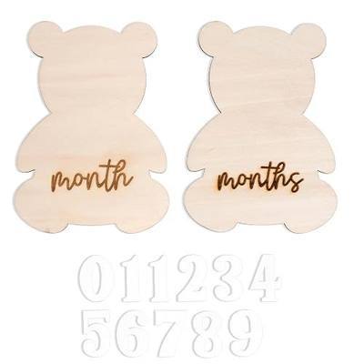 Bear Themed Monthly Milestone Discs | Bear Theme Interchangeable Monthly Milestone Cards, Monthly Wooden Milestone Discs for Photo Prop, Baby Shower, Month Photos