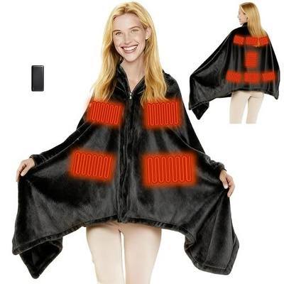 Portable Heated Blanket Battery Operated Cordless Heated Shawl for Women Men with Battery & 11 Heating Zones