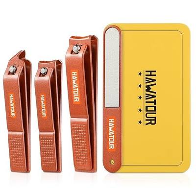 HAWATOUR 4 Pcs Nail Clippers Set with Nail File, Terracotta Red | 420J2 Stainless Steel Manicure Set, Heavy-Duty for Thick Nails, Durable Tin Case